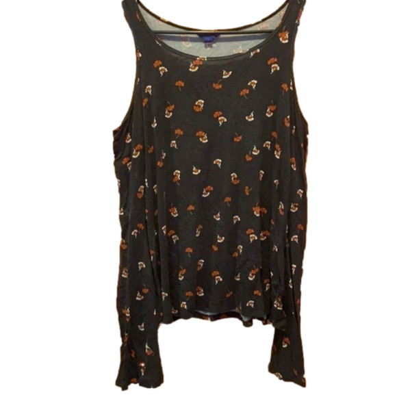 Aeropostale Cold Shoulder Black Floral Long Sleeve Shirt - Picture 1 of 3